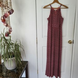 Loft Maxi Dress, coral and navy chevrons